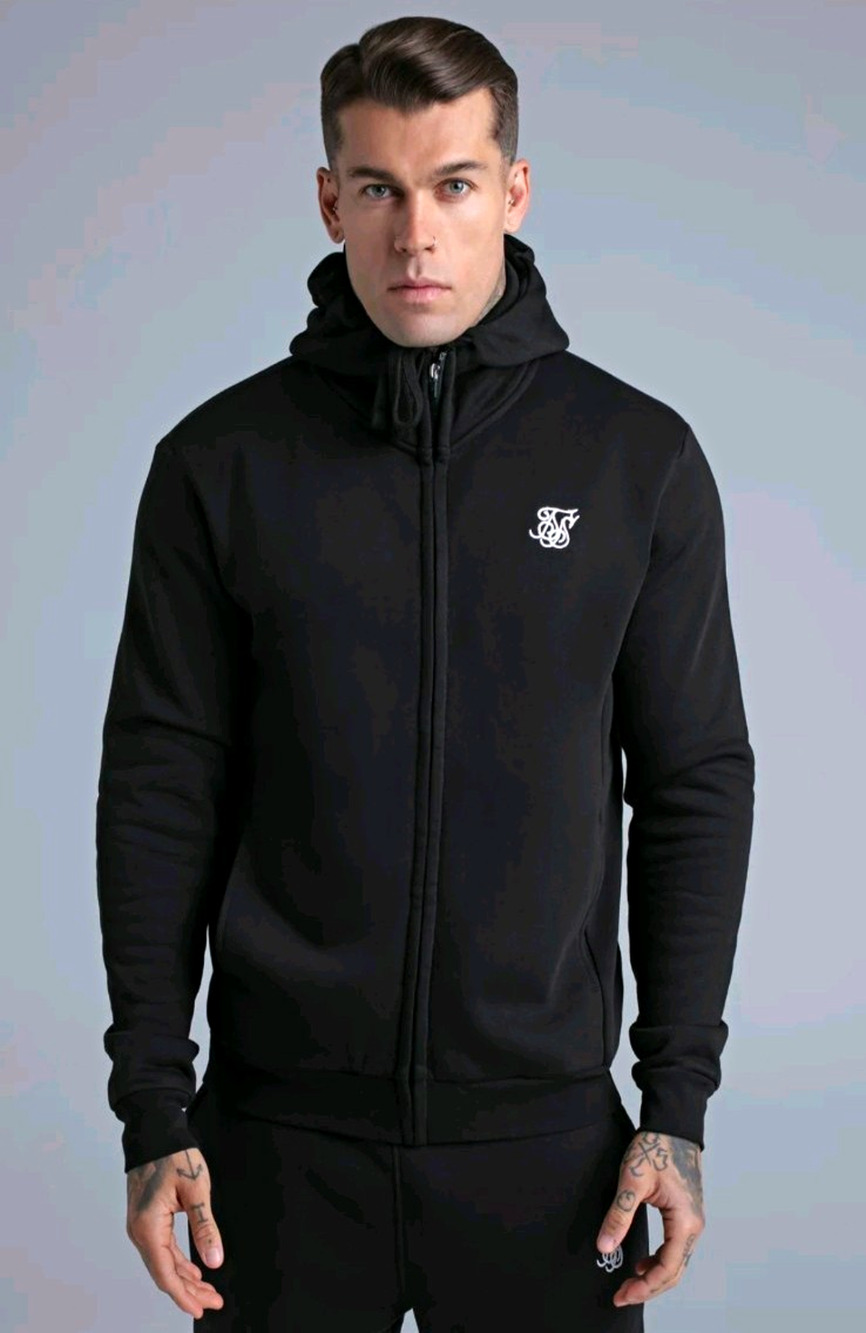 SikSilk Men’s Black Motion Tape Full Zip Hooded Slim Fit Hoodie XS